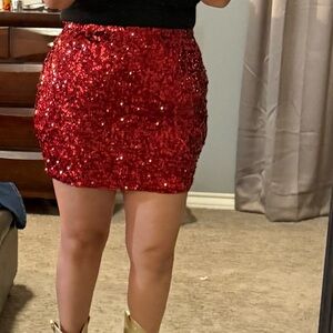 Red Sequin Mini Skirt